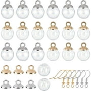 1 Box DIY 10 Pairs Mini Empty Clear Glass Globe Bottle Vial Wish Glass Ball 20Pcs Plastic Pendant Bails \u0026 Earring Hooks for DIY Charms Stud Earring Jewellery Making Silver \u0026 Golden